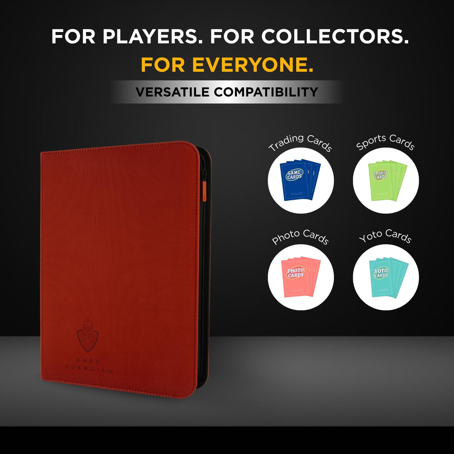 Card Guardian - 9 Pocket enhanced Binder with Zipper for 360 cards - side loading pockets for Trading Card Games TCG (Red)