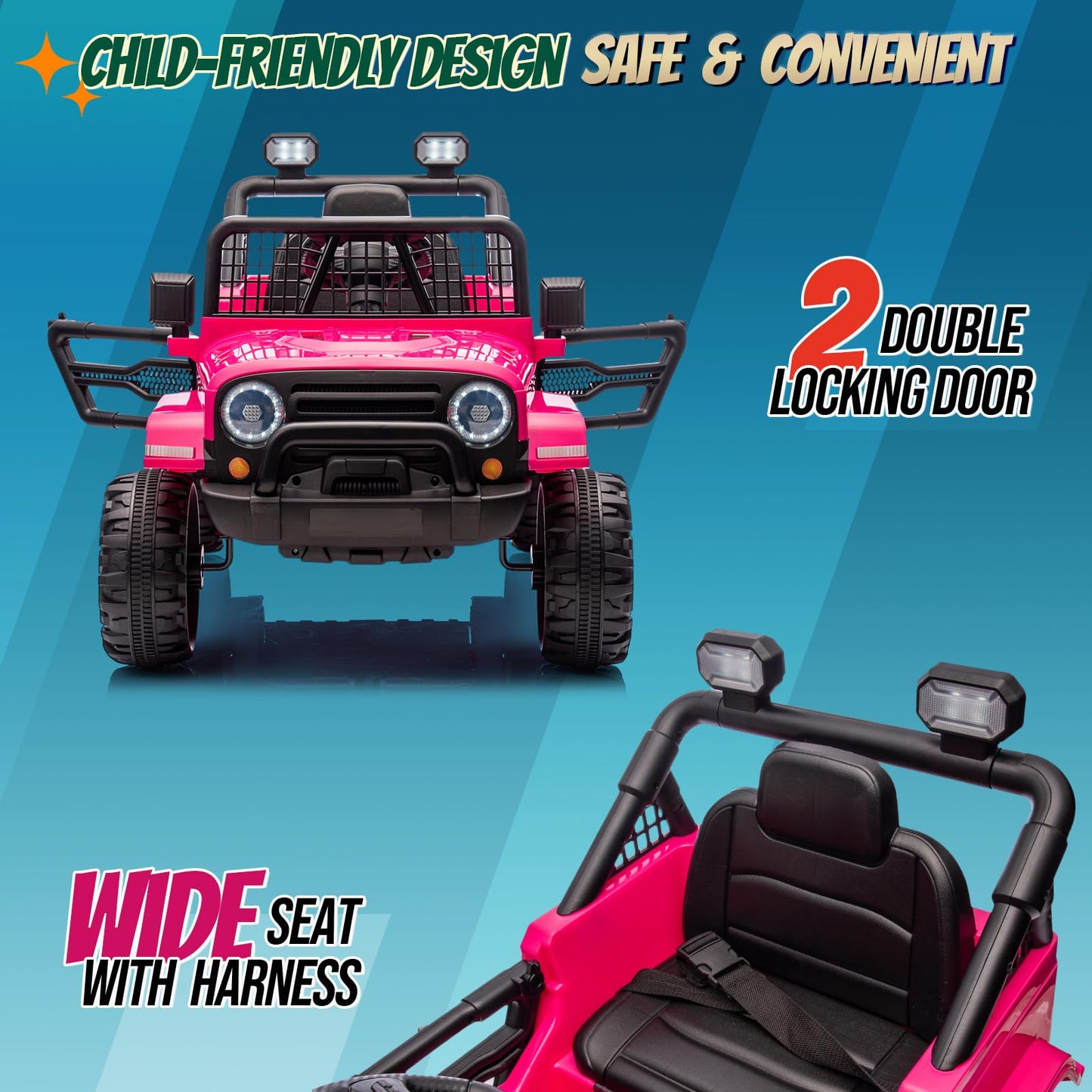 Joymor 12V Kids Ride On Truck With Remote Control, 4 Wheels Battery Powered Kids Car, Electric Play Car With Led Lights/Horn/Remote And Manual Control/3-5 Mph Speed/Gift For Girl Boy (Hot Pink)
