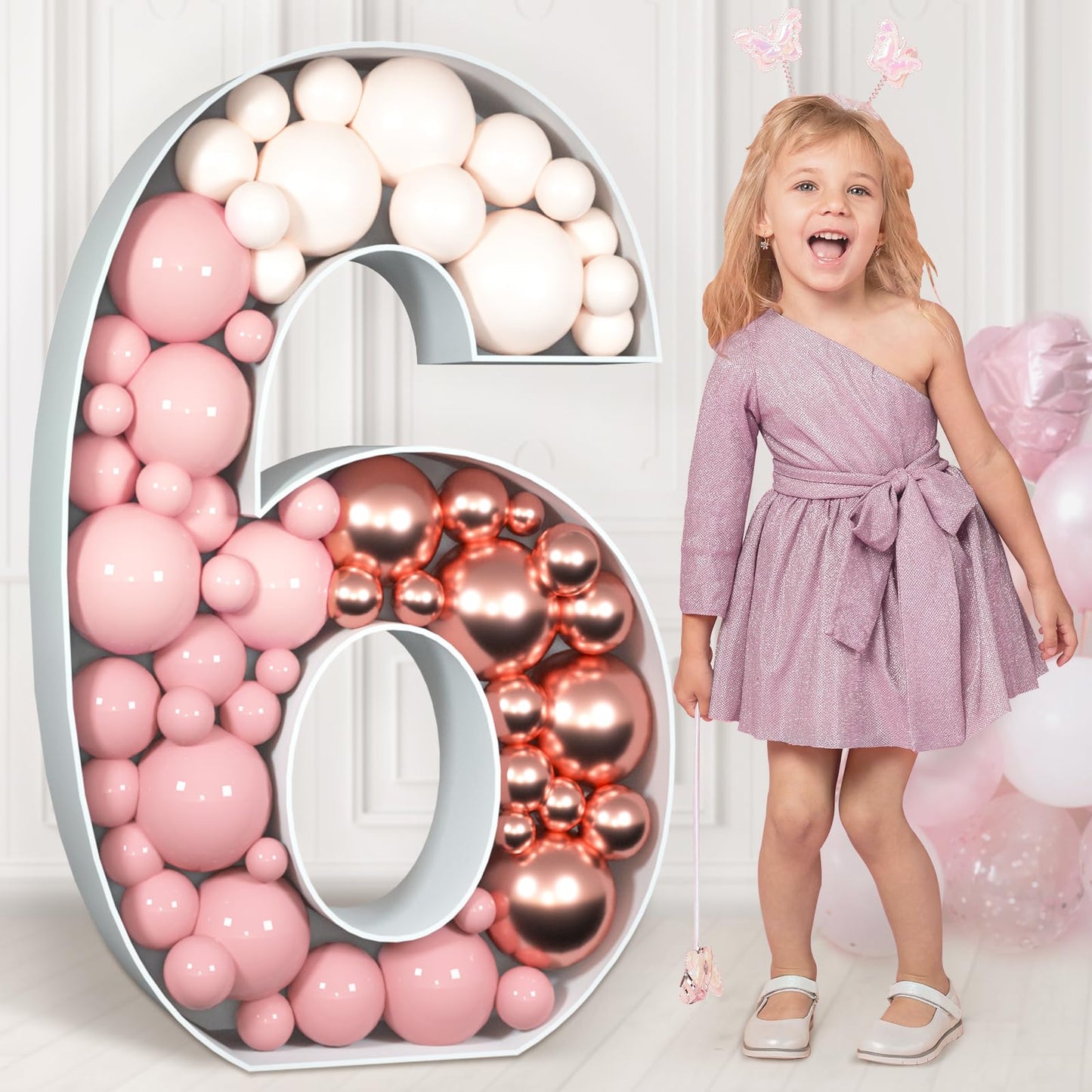 Imprsv 3Ft Mosaic Numbers For Balloons, Marquee Number, Mosaic Number Frame, Number 6 Balloon For Sweet 16 Birthday Decorations,