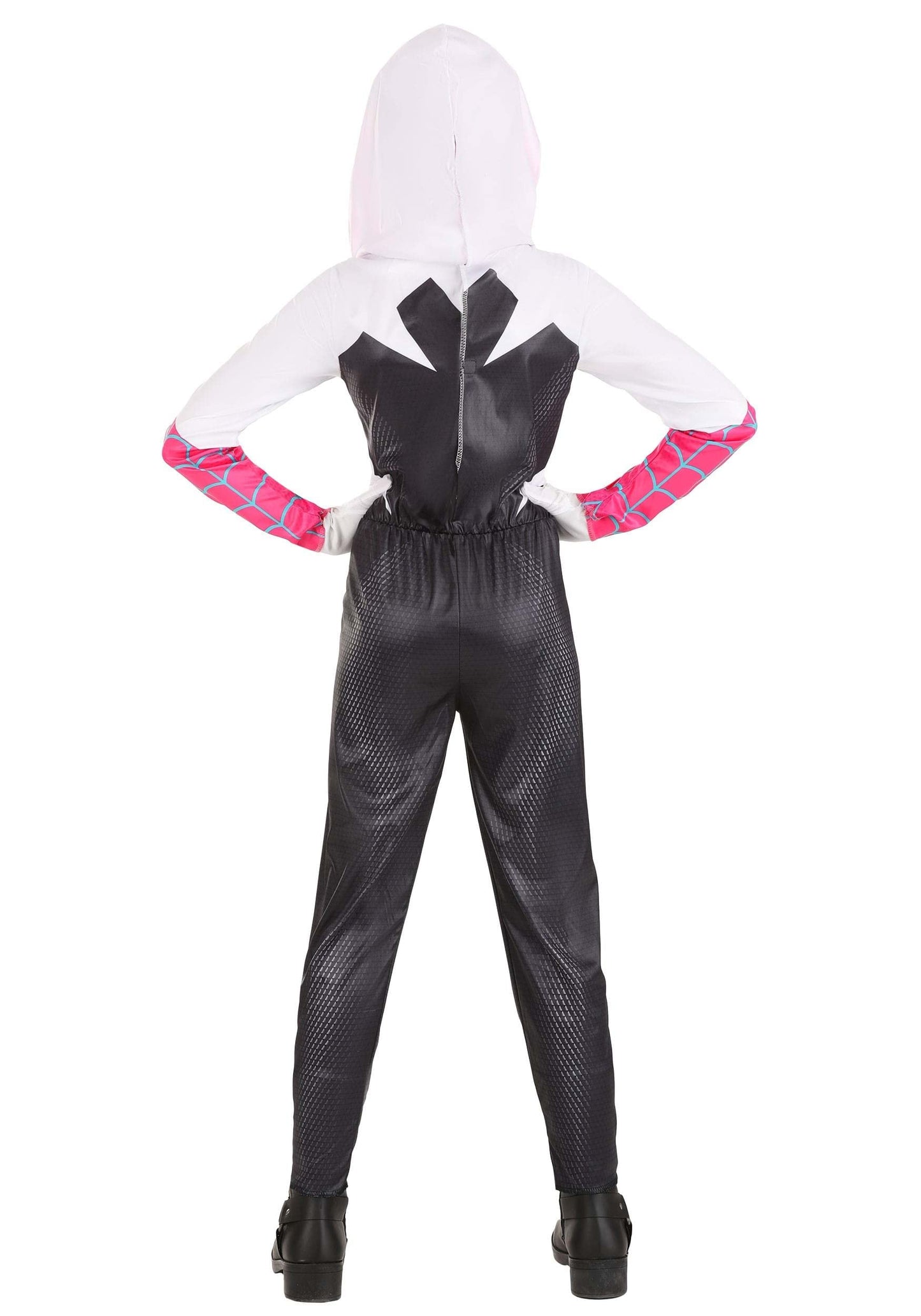 Marvel Spider-Gwen Official Youth Halloween Costume - Premium Quality Hooded Jumpsuit With Pull On Fabric Mask (Medium)