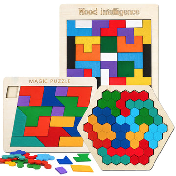 Wooden Puzzles Blocks Brain Teasers Logic Games For Classroom & Party Times,Jigsaw Puzzle Intelligence Stem Montessori Educatioanl Iq Toys Games For Kids Boys Girls Ages 3+(3 Pack)