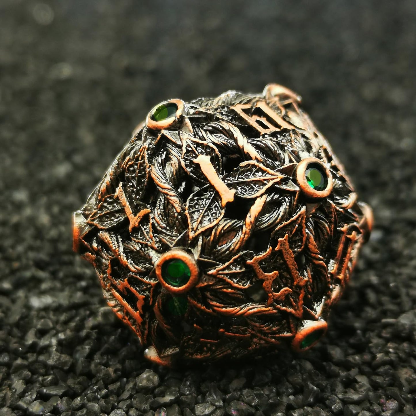 Mjdiceok Hollow Magic Vine Leaf Dnd Dice Set Metal Dice Set 7 Role Playing Dice D&D Dungeons And Dragons Dice (Red Copper + Gree