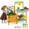 Honey Joy Kids Potting Bench Table, Fir Wood Outdoor Play Kitchen For Toddler, Transparent Root Viewer Window & Garden Trellis F
