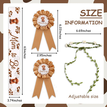 Serencatcher Highland Cow Mom to Be Sash, Highland Cow Baby Shower Favors Include Brown Mom Dad to Be Pin Sash Flower Crown Head