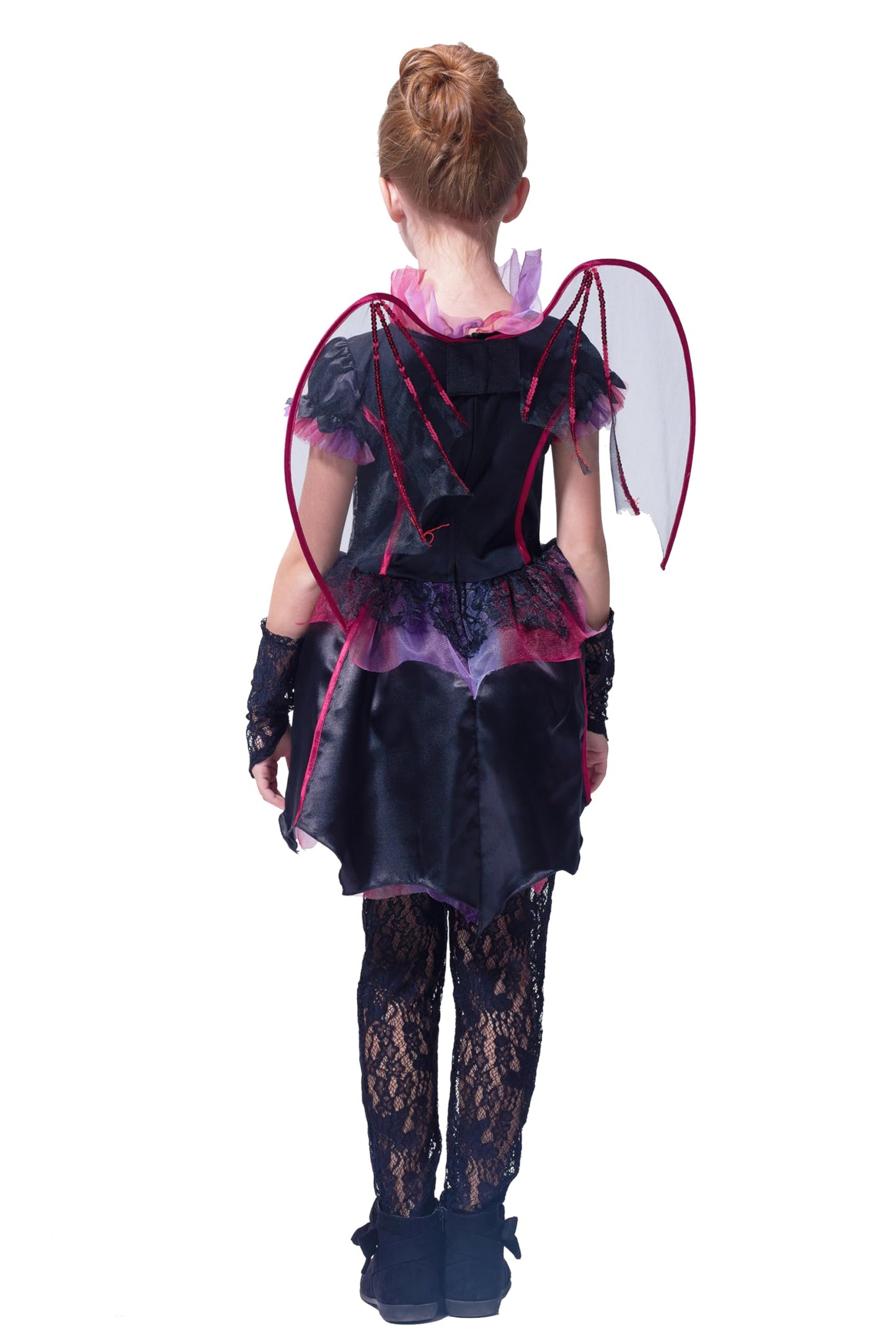 IKALI Halloween Vampire Bat Costume for Girls with Wings,Kids Gothic Darkness Fancy Dress Outfit
