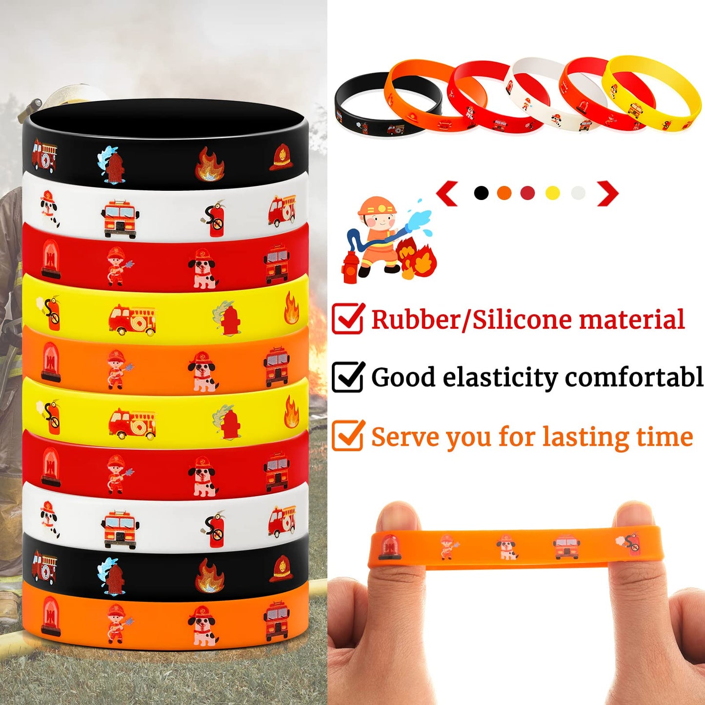 Zhanmai Fire Truck Bracelets Rubber Firefighter Wristbands Firefighter Party Silicone Wrist Bands for Birthday Party Supplies De