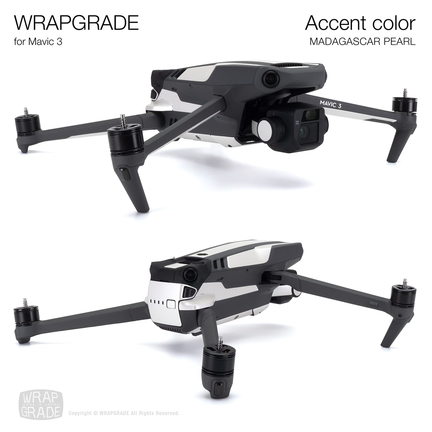 WRAPGRADE Partial Skin Stickers for DJI Mavic 3 / Mavic 3 Classic Accent Color (Madagascar Pearl)