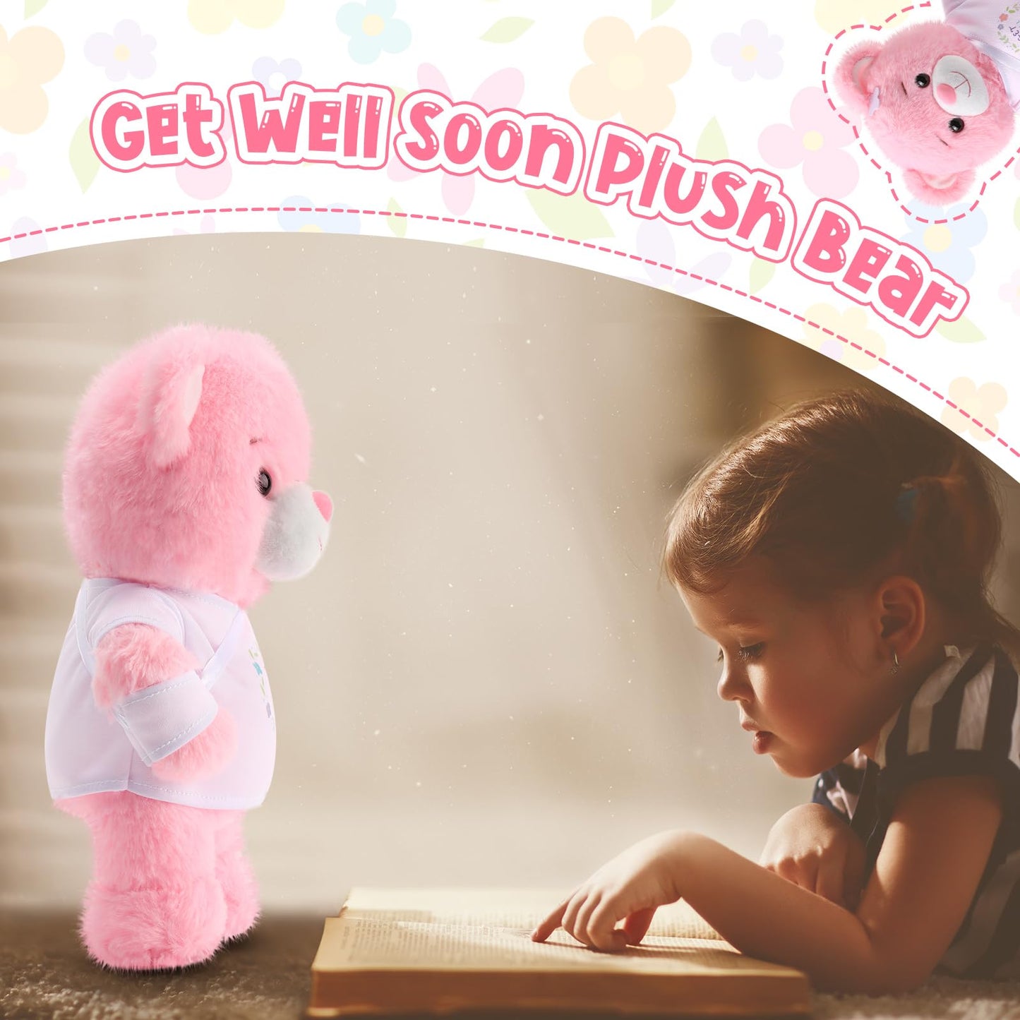 Deekin Broken Arm Gifts for Kids Get Well Soon Bear Stuffed Animal Gifts Bear for Kids mature-themed with Broken Arm After Surgery Soft Bandage Plush Bear 10 Inches (Pink)
