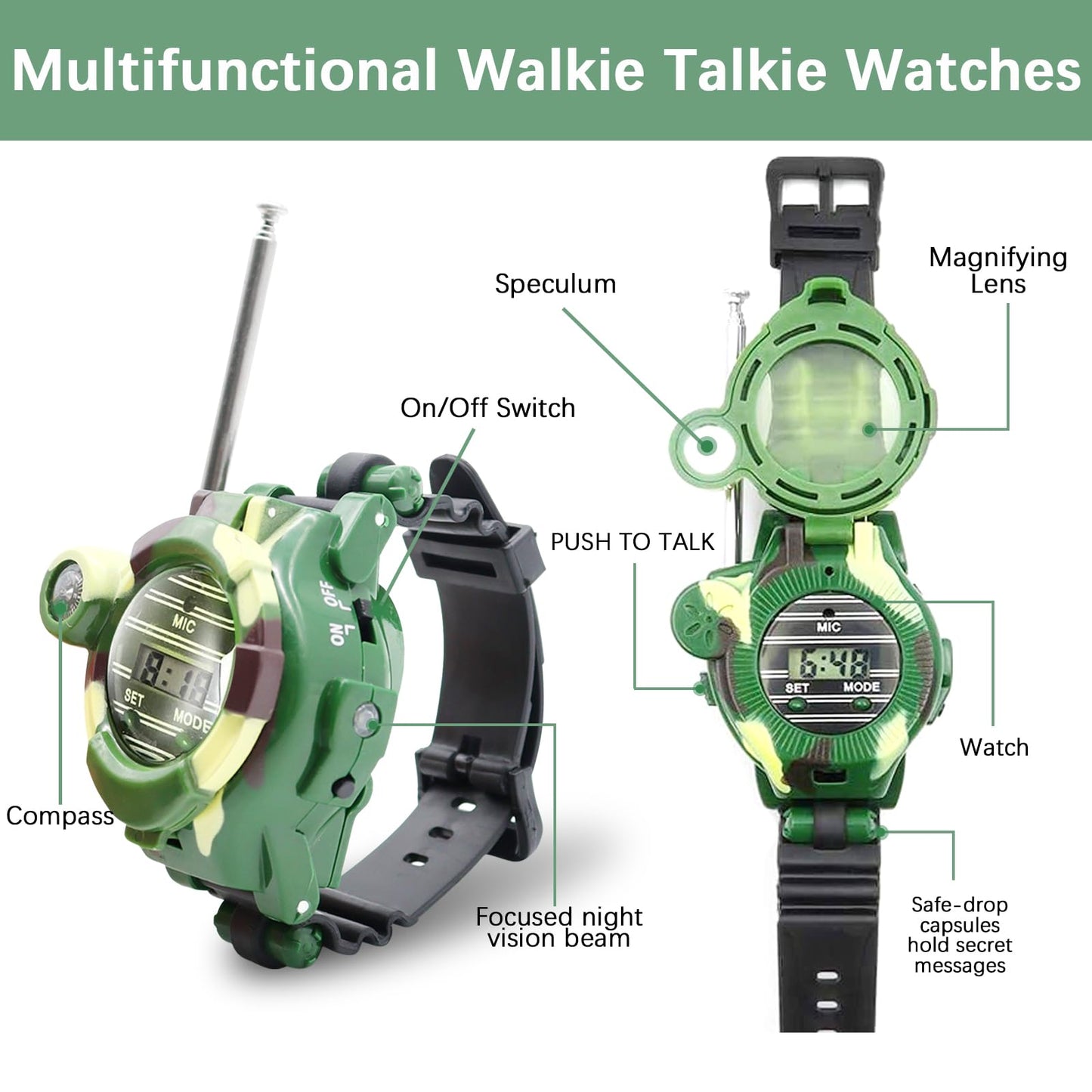 Walkie Talkies Set For Kids Outdoor Explorer, Camping Hunt Gear Kit Binoculars Adventure Game, Cool Spy Gadgets For Boy Girls Ag