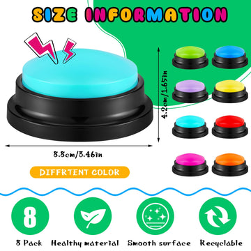 Honoson 8 Pieces Recordable Answer Buzzers Button Game Show Buzzers Recording Buttons Gifts for Back to School Classroom Team Trivia Games (Novelty Color)