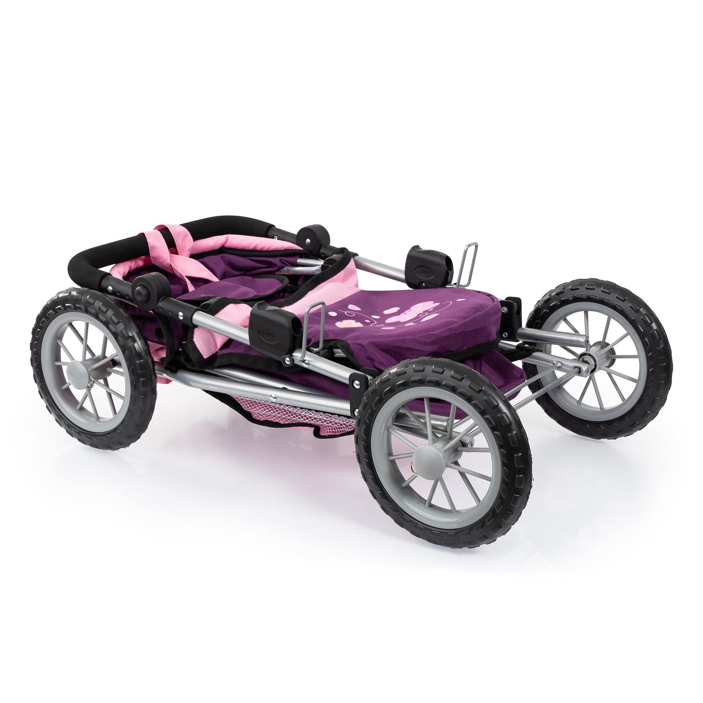 Bayer Design Dolls: Trendy Pram - Purple & Pink - Includes Shoulder Bag, Fits Dolls Up To 18'', Adjustable Handle, Kids Pretend