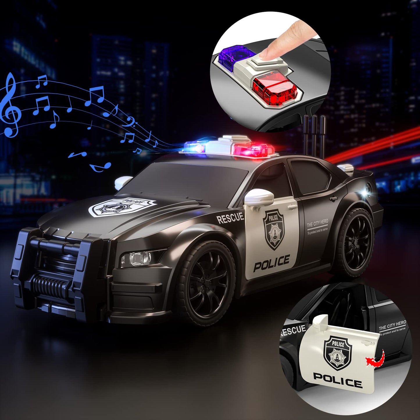 TEMI 4 Pack Emergency Vehicles for Kids, Helicopter, Police Car, Fire Truck, Ambulance Friction Powered Toys for Toddlers, Gifts