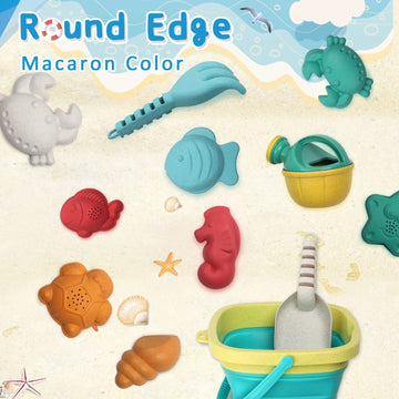 HomeMall 14PCS Beach Toys for Kids, Sand Toys Set for Toddlers, Sandbox Toys Includes Collapsible Bucket Shovel and Rake Set, Sa