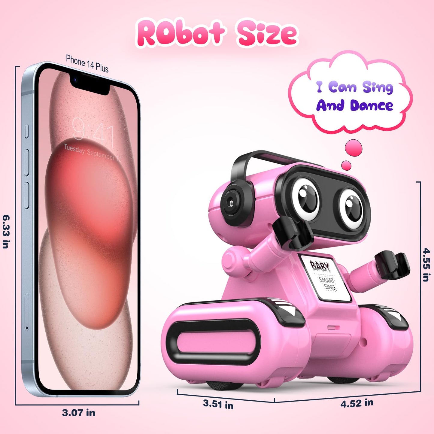 beefunni Smart Robot Toys for Girls 4-10,with LED Eyes, Auto-Demo, Rechargeable,Recording, Music -Perfect Christmas Birthday Gif