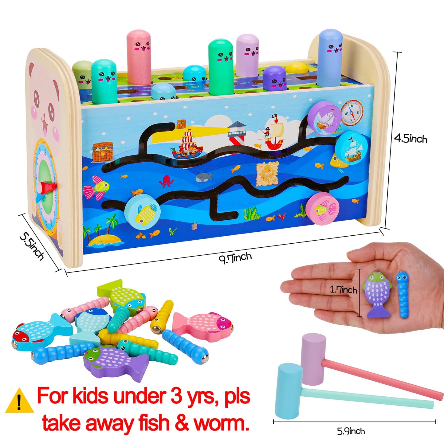 Educational Wooden Montessori Toys For 1 Year Old Age 2 3 Toddler Sensory Toy Developmental Learning Hammering Pounding Toys Xylophone Fine Motor Skill Toy 1-3 Preschool Activity Age 1-2 0-2 Gift