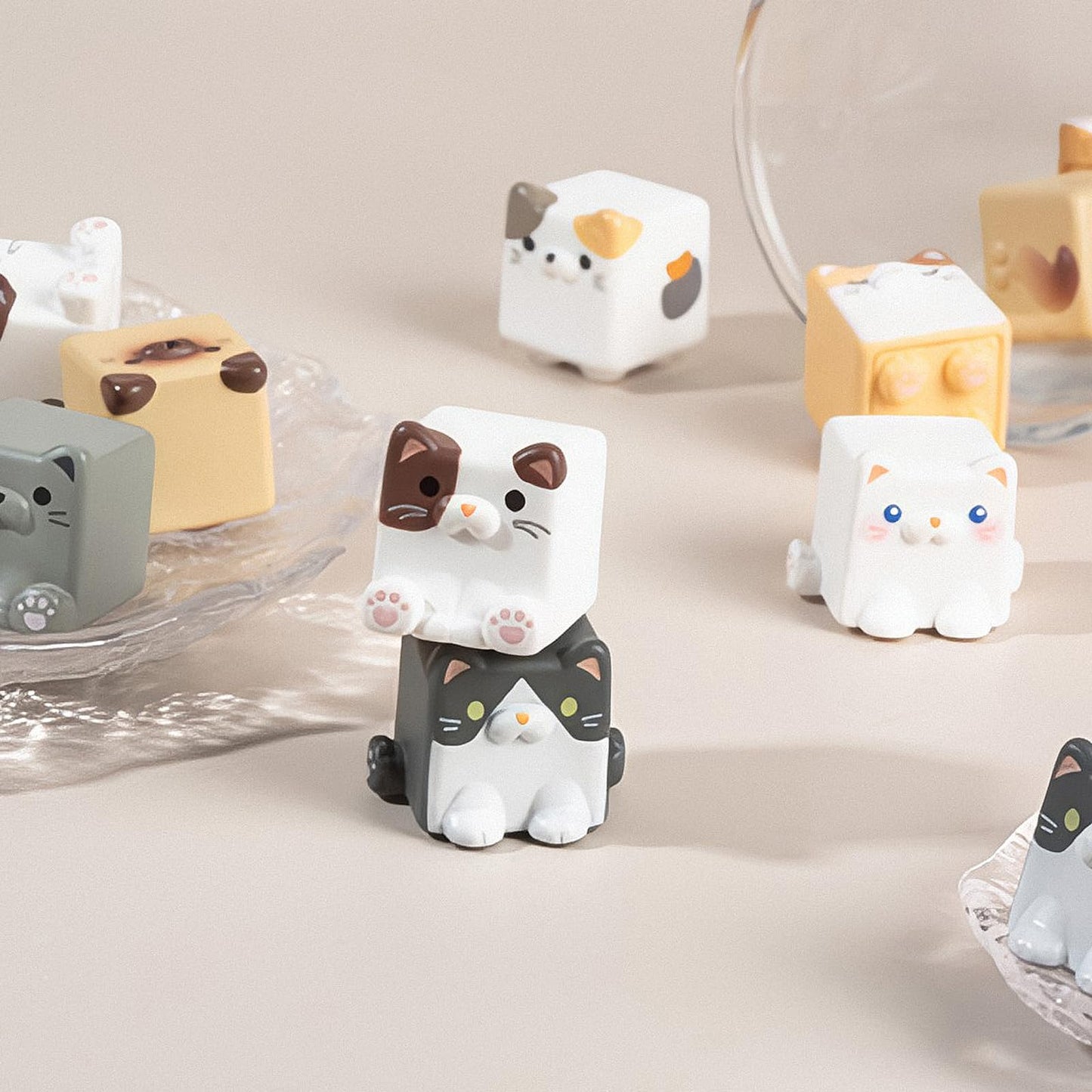 Beemai Square Cat Series Blind Pack (5Pcs In One Bag) Random Design Cute Figures Collectible Toys Birthday Gifts