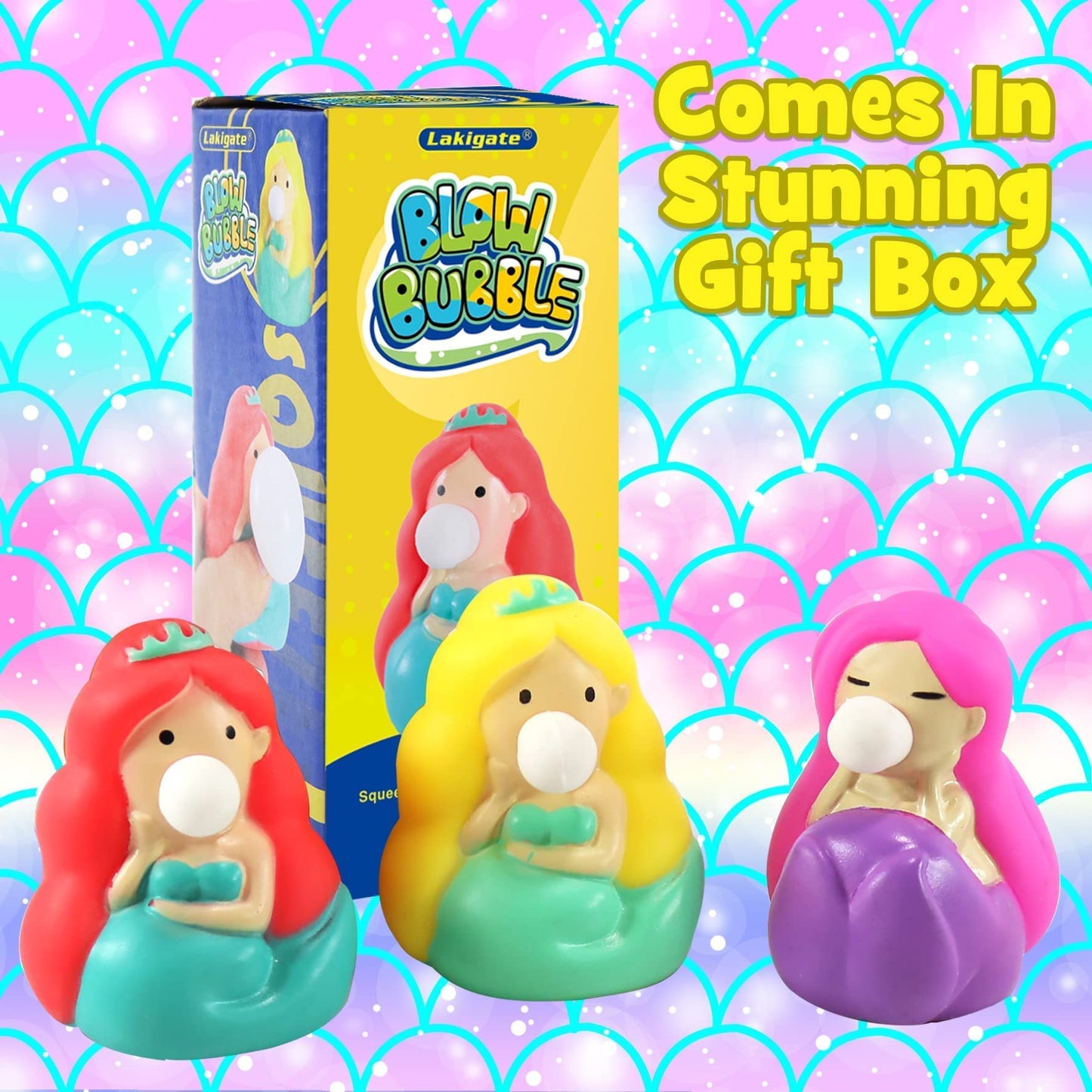 Lakigate Squeeze Toy,Cute Mermaid Bubble Squishy Toys,3 Pack,Fidget Toys For Kids And Adults,Squishies For Autism, Adhd And Quit