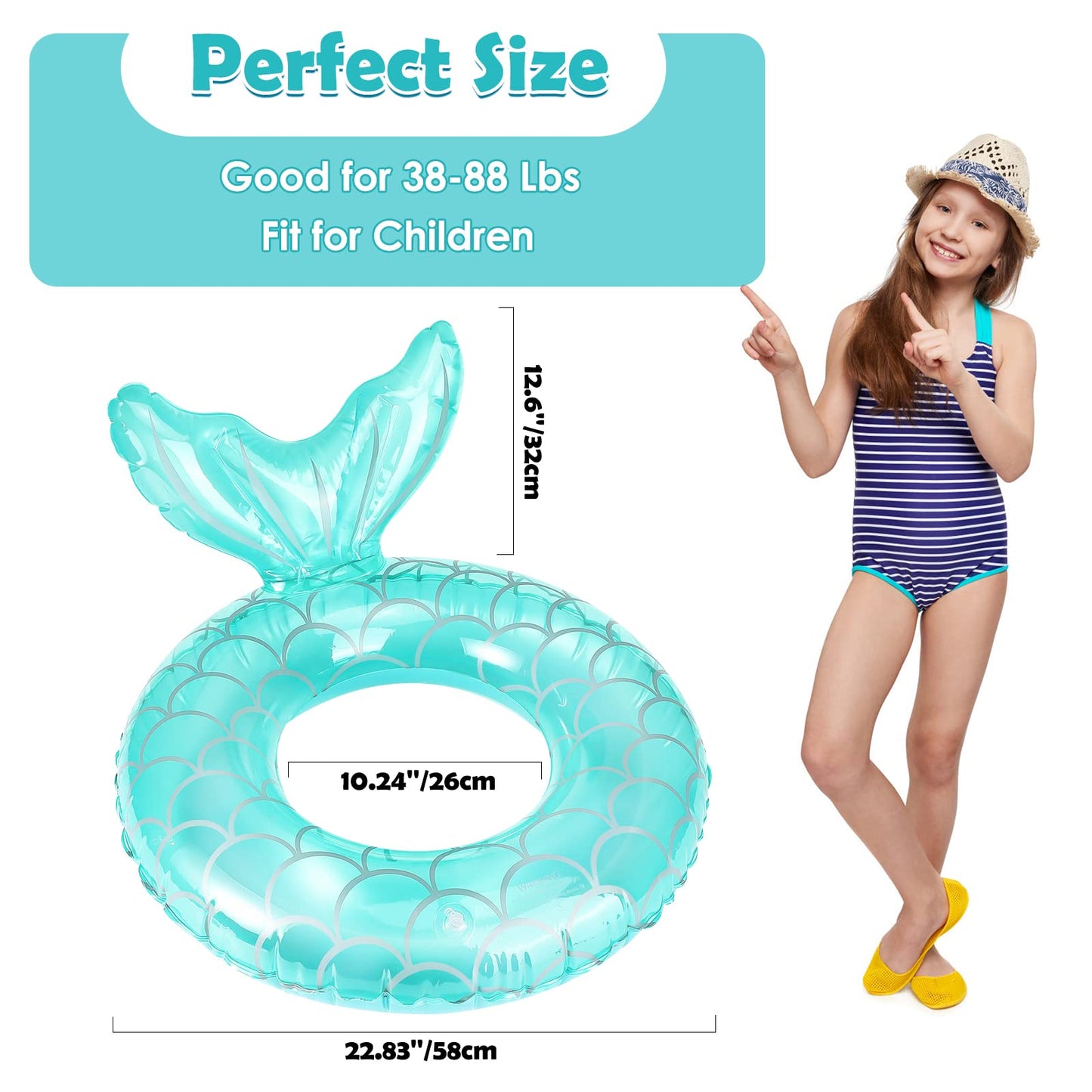 Heysplash Mermaid Pool Float, Mermaid Tail Shaped Pool Swimming Float Tube Ring Floatie, Summer Water Fun Beach Party Swimming Pool Toys For Kids Children Adults Water Activities, Blue