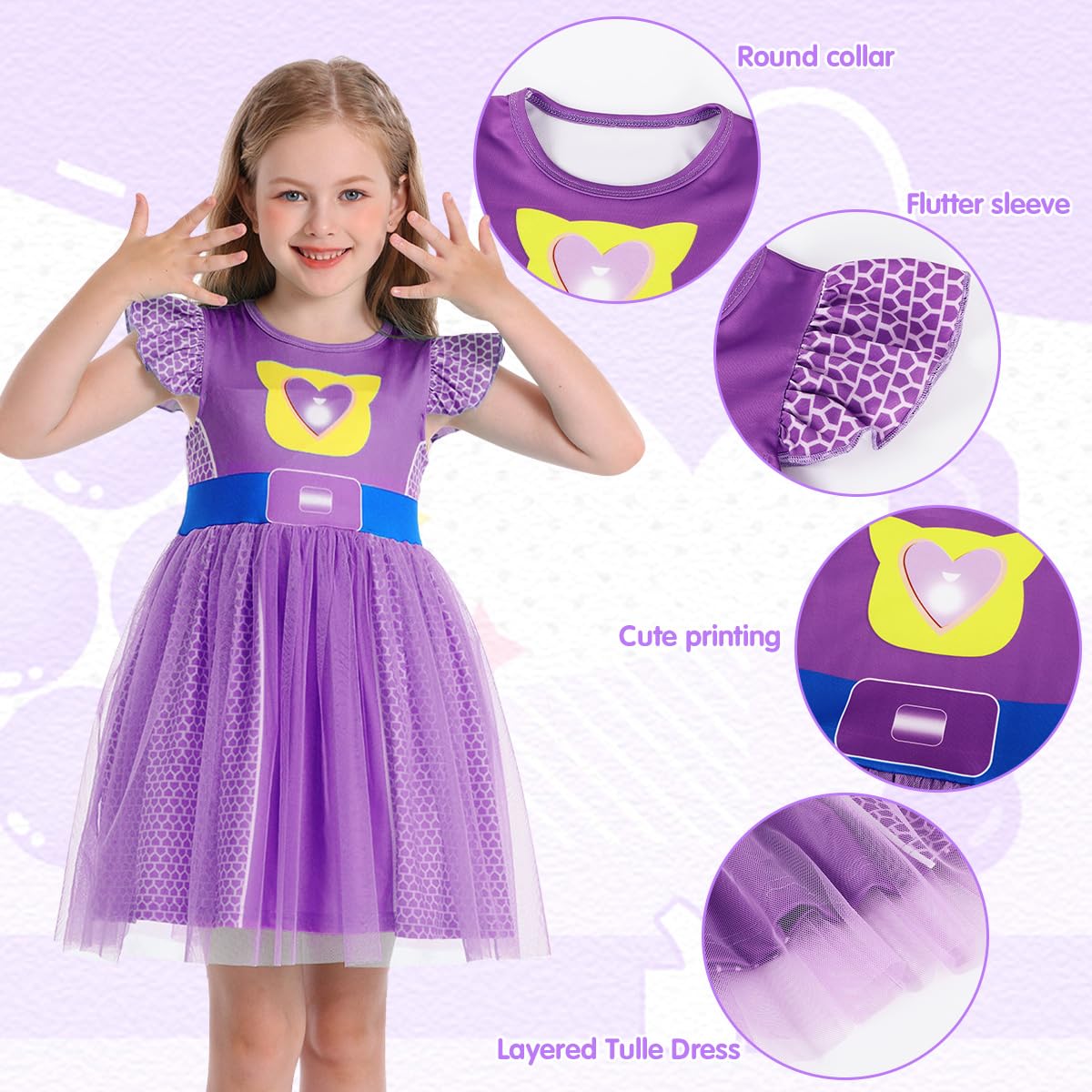 Marendyee Girls Kitties Dress Halloween Costume For Kids Tulle Mesh Cosplay Clothes