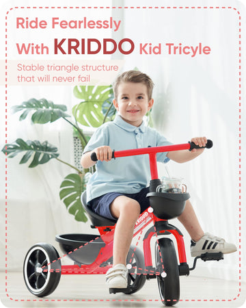 KRIDDO Kids Tricycles Age 24 Month to 4 Years, Trike for 2.5 to 5 Year Old, Gift Tricycles for 2-4 Year Olds, Trikes for Toddler
