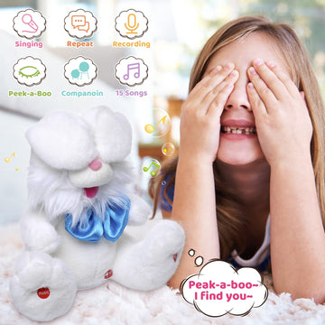 Emoin Easter Bunny Stuffed Animals Bunny Plush Baby Toys Bunny Peek-A-Boo Toys Repeats What You Say Singing with Floppy Ears Bir