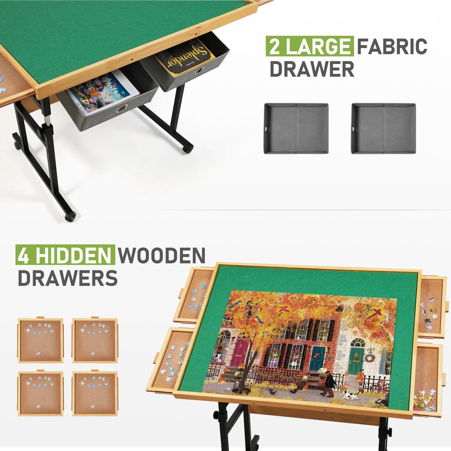 Builderbutler Puzzle Table With Wheels, For 1500 Pieces With Drawers And Cover, 35.4''X26.4'' Adjustable Height & 45 Tilting, Pu