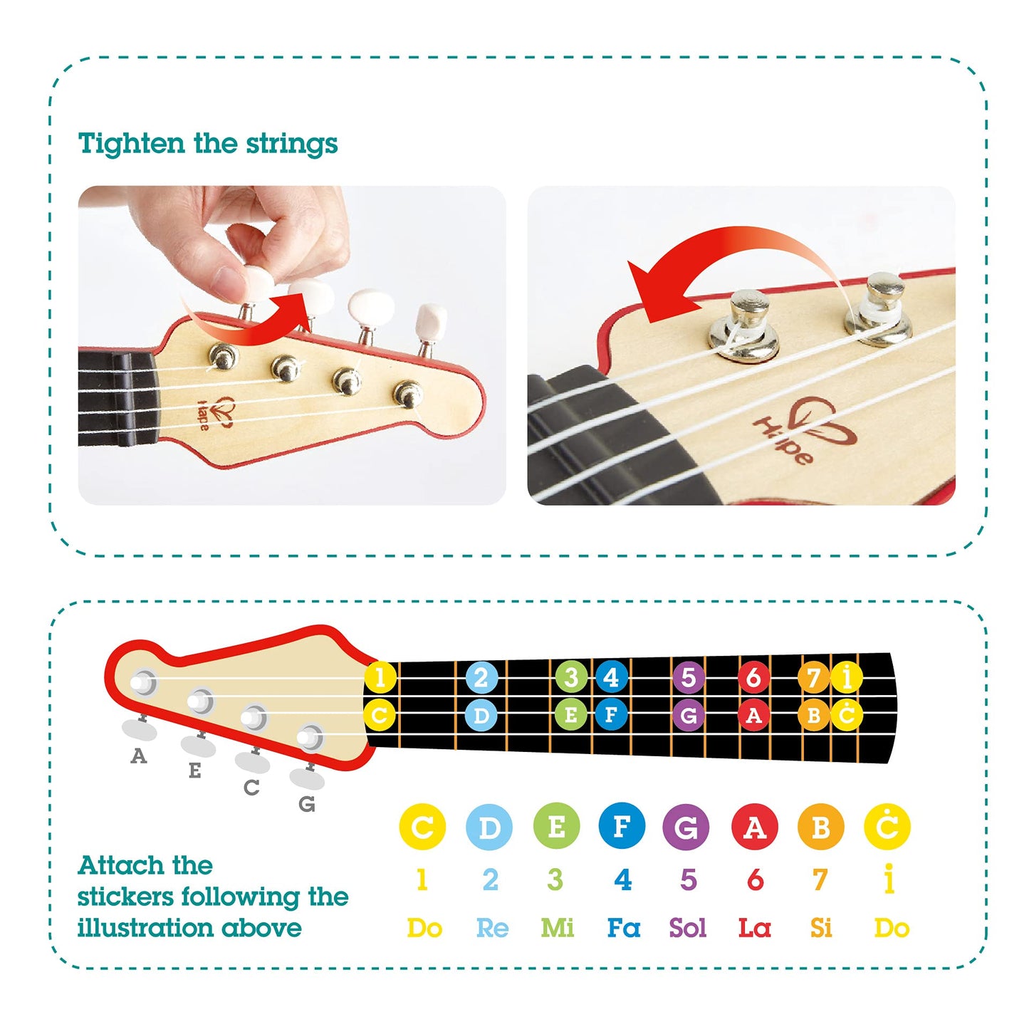 Hape Learn With Lights Electronic Ukulele Red | Leaning And Band Mode | Musical Instrument