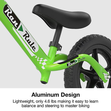 Royalbaby Kids Balance Bike Ultralight Durable Aluminum Alloy Frame 12 Inch EVA Wheel for Toddlers Age 2~5 Years, Green