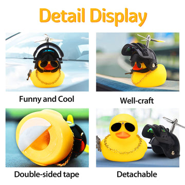 Wonuu Rubber Duck Car Ornaments Cool Yellow Duck Car Dashboard Decorations Squeaky Glasses Duck With Propeller Helmet For Car Ccessories Dashboard (Full_Black-Yellow G)