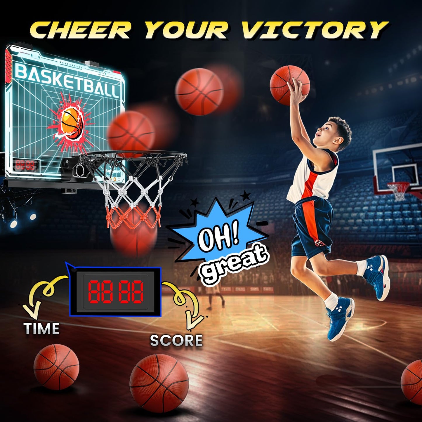 Eaglestone Basketball Hoop Indoor, Mini Hoop Baskerball With Double Electronic Scoreboard Ied Light, Kids Basketball Hoop With Remote Control, Indoor Basketball Hoop Toys Gifts For Kids 8-12