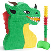 WERNNSAI Dragon Piñata - Green Dinosaur Party Supplies with Blindfold & Stick, 15.5" x 10" x 3", Perfect for Kids Birthday Celebrations