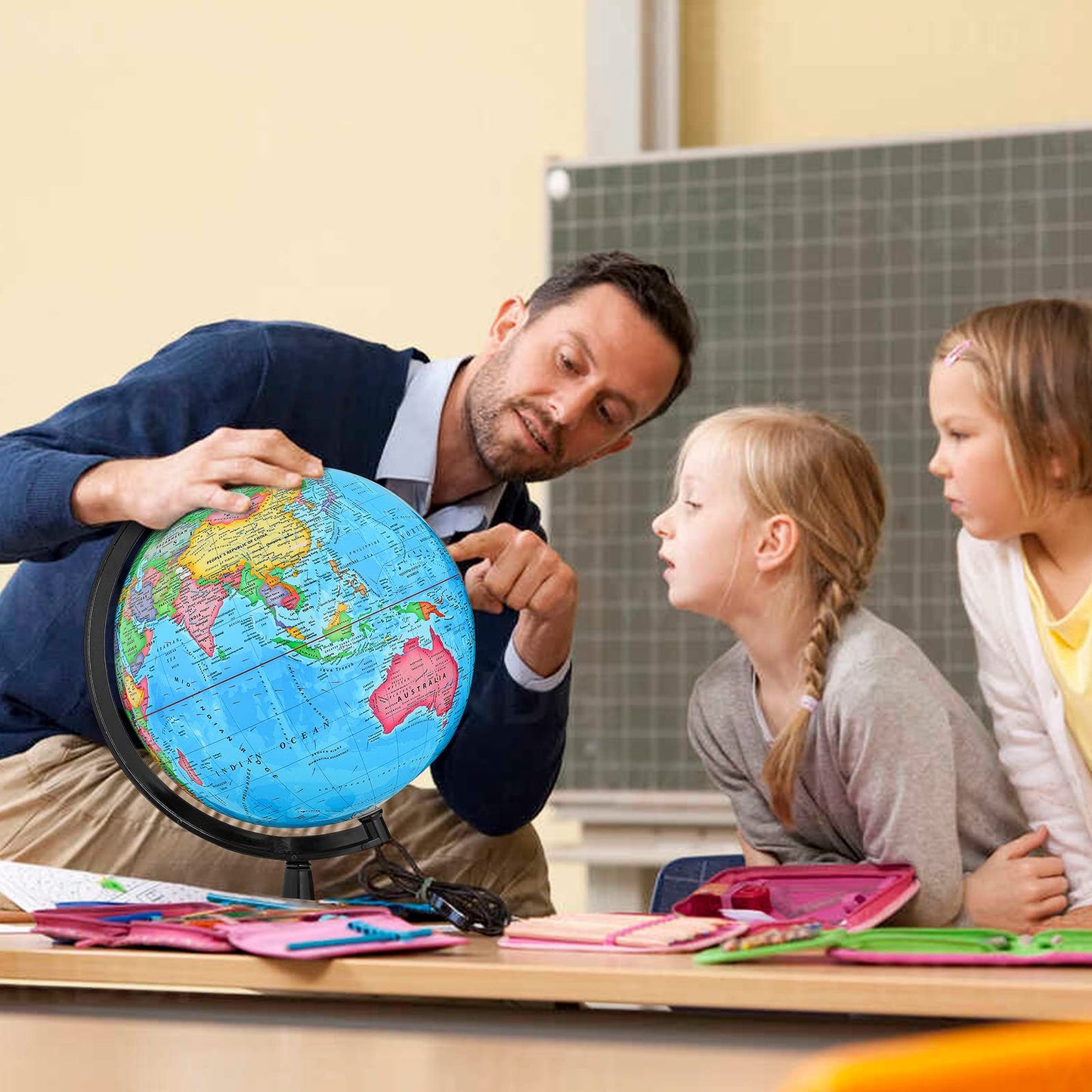 Gochange World Globe With Stand, 12' Geography Educational Globe For Students & Teachers, Full Length 19.7 Inch 360° Spinning Globe For Age 8+ Children'S Educational Tools & Desk Decorations & Gifts