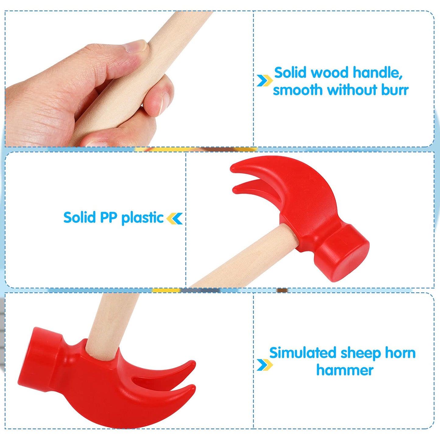 Toddmomy 2Pcs Wooden Hammer Toys Simulation Hammers Maintenance Tools Toys Pretend Play Educational Toys for Kids Children