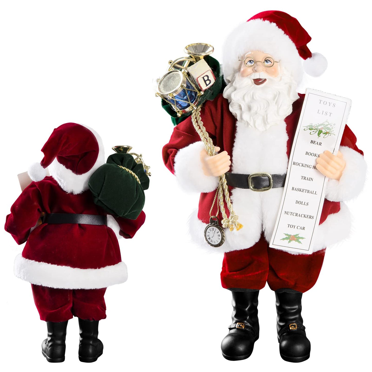 Uten 11'' Santa Claus Decorations With Glasses Blessing Letter And Gifts Bag, Christmas Standing Figurine Ornaments For New Year
