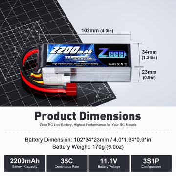 Zeee 3S LiPo Battery 2200mAh 11.1V 35C Soft Case Battery with Deans T Connector for RC Airplane RC Quadcopter Helicopter Drone F