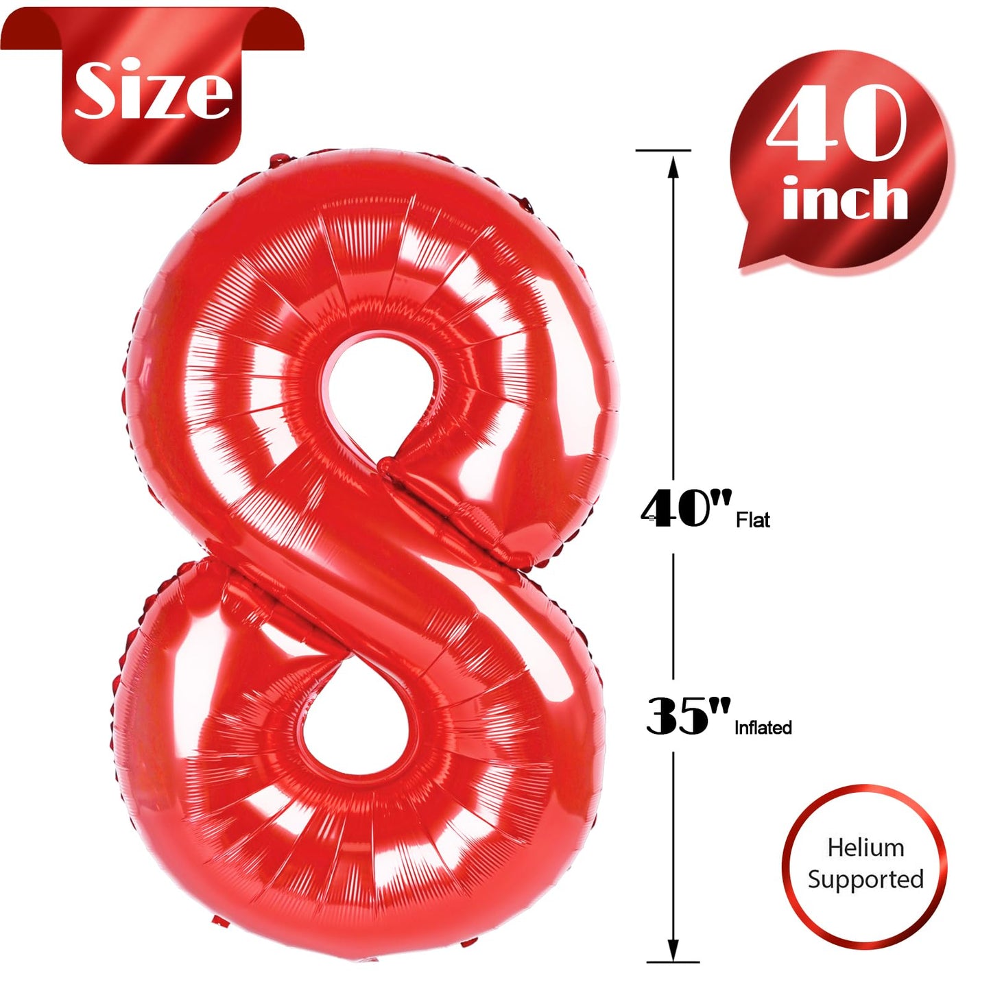 Red Number 8 Balloon 40 Inch, 8 Balloon Number, 8Th Birthday Decorations, Red Party Supplies For Boys Girls