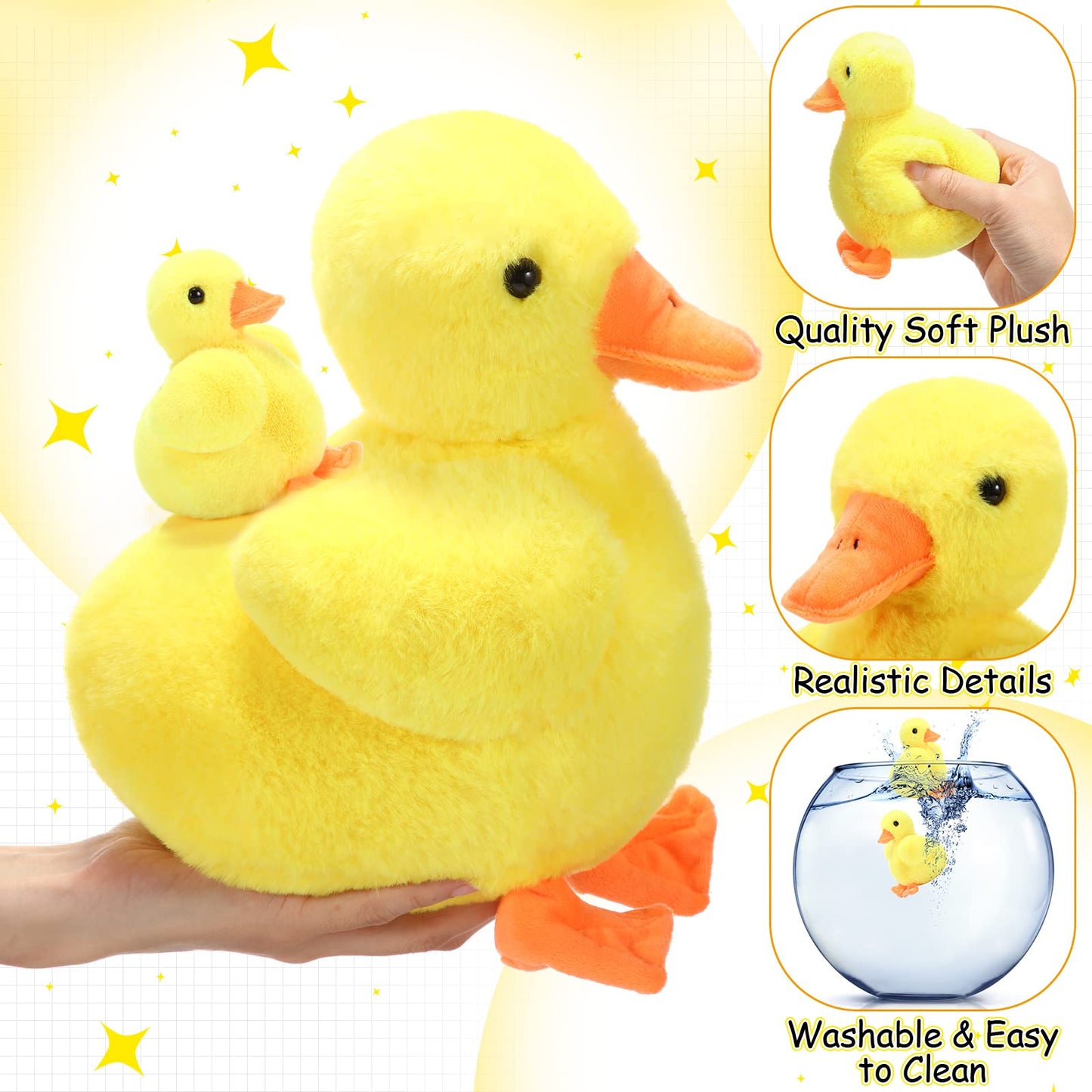 Zomiboo 5 Pieces Duck Stuffed Animals Includes Big Stuff Mommy Duck With 4 Little Baby Duck Plush Toys Soft Duck Family Plush Set With Zipper Pouch For Toddlers Boys Girls (Yellow Duck)