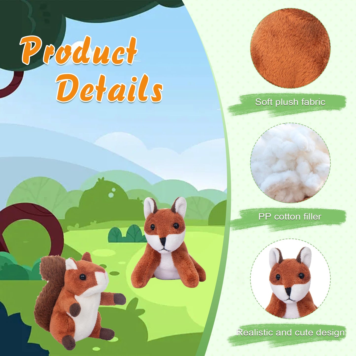 My Oli 10 Pack Plush Wild Animals Toys 3.5 Inch Jungle Small Stuffed Animal Bulk Plush Toys For Kids, Plush Tiger Lion Elephant Monkey Hedgehog Rabbit Squirrel Owl Fox Bison