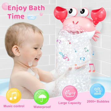 Gigilli Crab Baby Girl Bath Toys, Rechargeable Bath Bubble Machine For Toddler Easter Basket Stuffers, Bathtub Bubble Maker With Music Control For Kids Ages 1-3 6-12 12-18 Months 1St Birthday Gifts