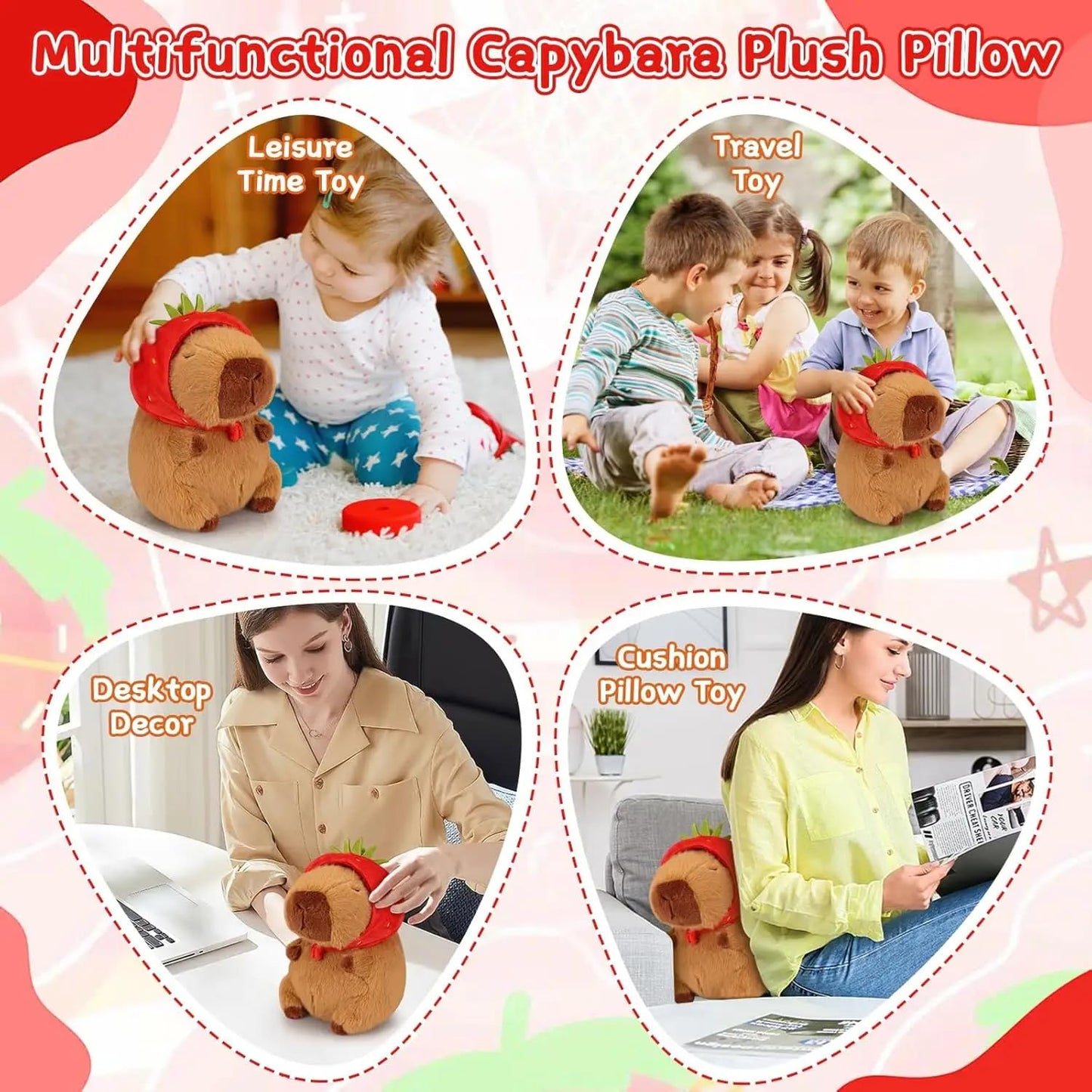 Ozif Cute Capybara Plush Kawaii 10 Inch Capybara Stuffed Aniamls Toys With Turtle Backpack, Bread And Strawbery Toys Gifts For B