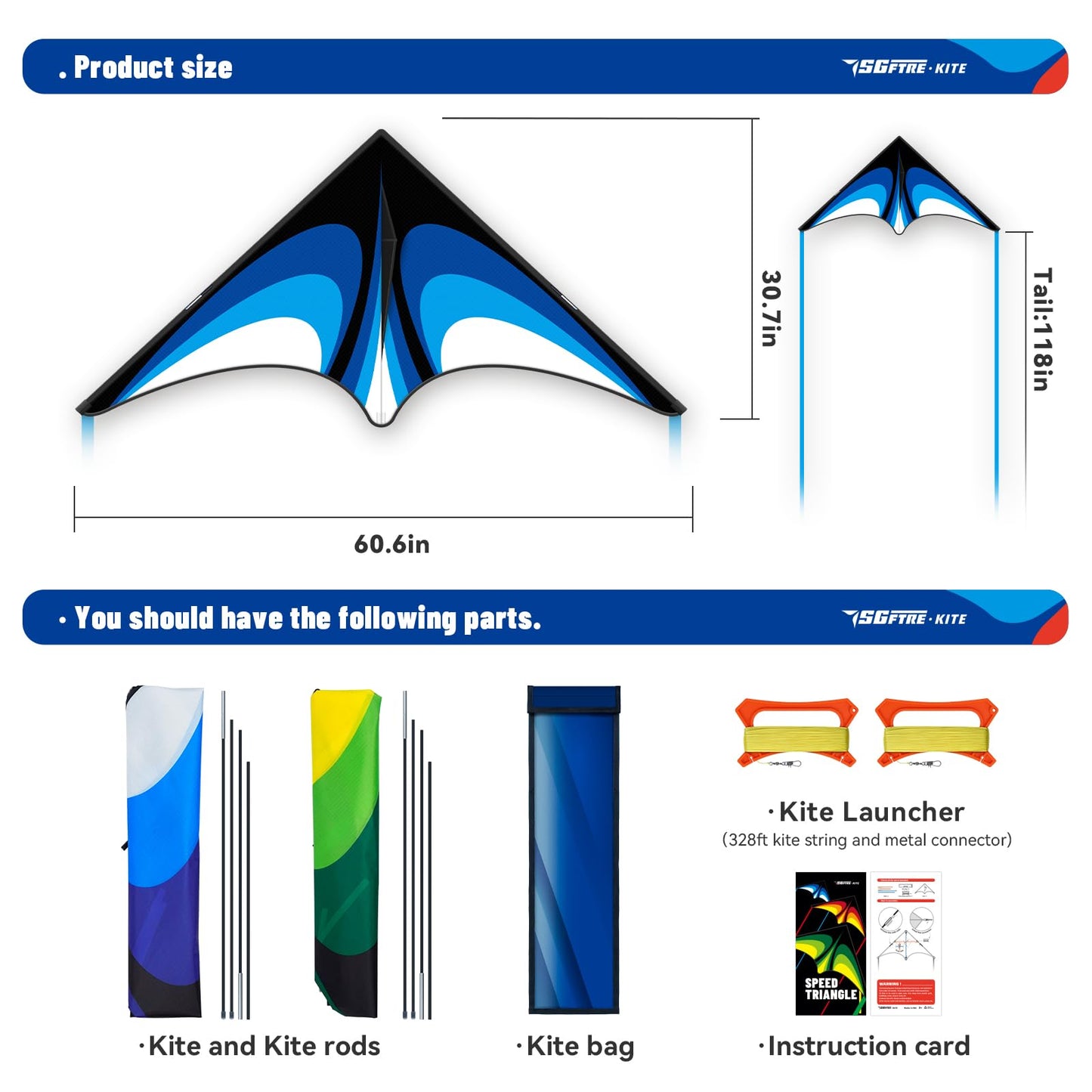 SGftre Two Piece Large Delta Kite for Kids & Adults Easy to Fly,Beach Trip Outdoor Games Single Line String with Tail,Easy Flyin