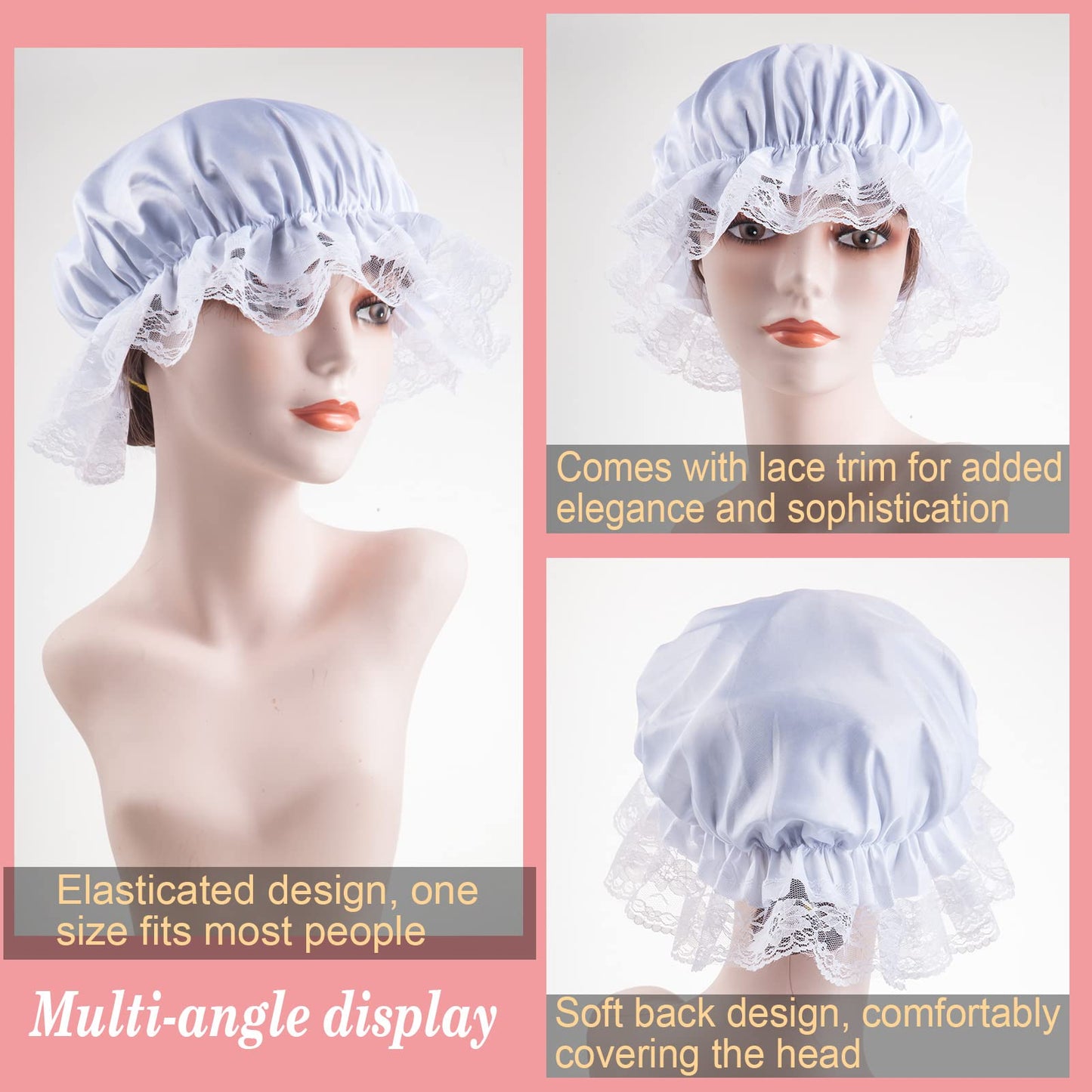 Zjoey 6 Pcs White Mob Cap Costume Pioneer Bonnet Women'S Colonial Bonnet Lace Frilly Grandma Night Hat Accessories(6 Pcs White)