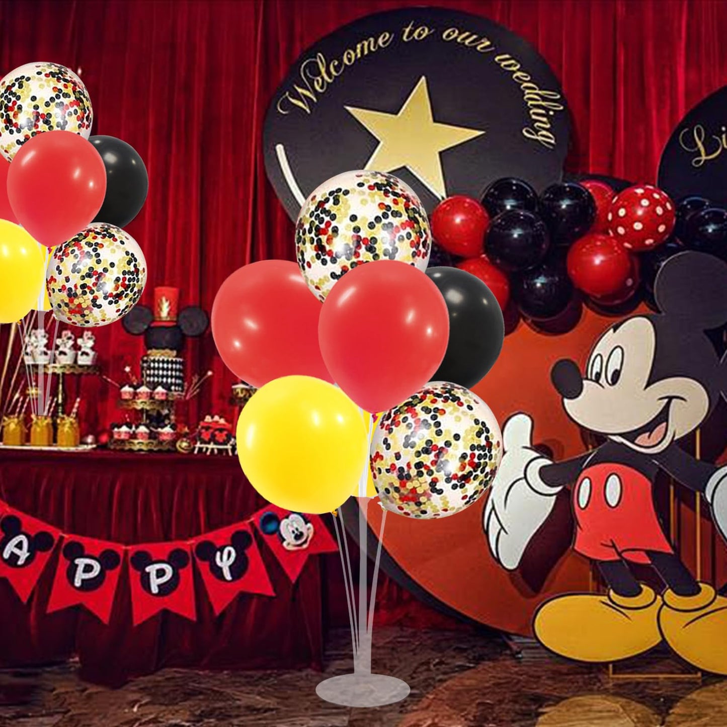 Zjdhpty Red Yellow And Black Balloon Stand Centerpiece Table Decorations For Mouse Birthday Mickey Theme Party Decorations(Red Y