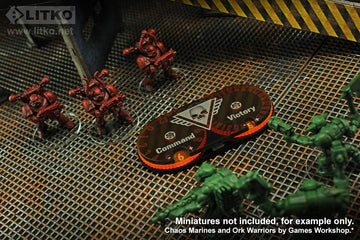 LITKO Command & Victory Point Tracker | Compatible with Warhammer 40K: Kill Team | Laser-Cut Acrylic Score Dial | Command (0-12) & Victory Points (0-30) Indicator | Fluorescent Orange/Translucent Grey