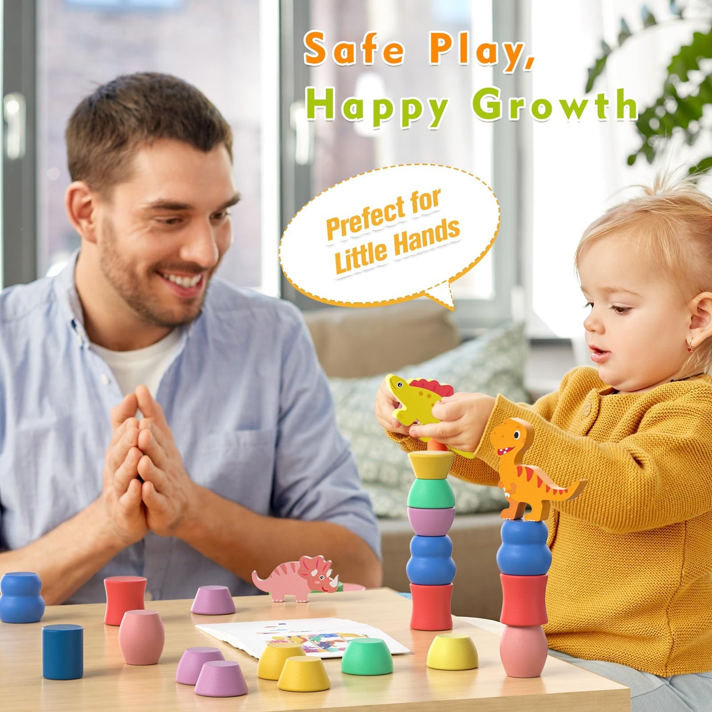 Montessori Dinosaur Toys For 1 2 3 4 Year Old Toddlers, Preschool Education Toys For Ages 2-4 Boys Girls Kids, Wooden Dinosaur Blocks Sorting & Stacking & Balance Toys, Educational Birthday Gift