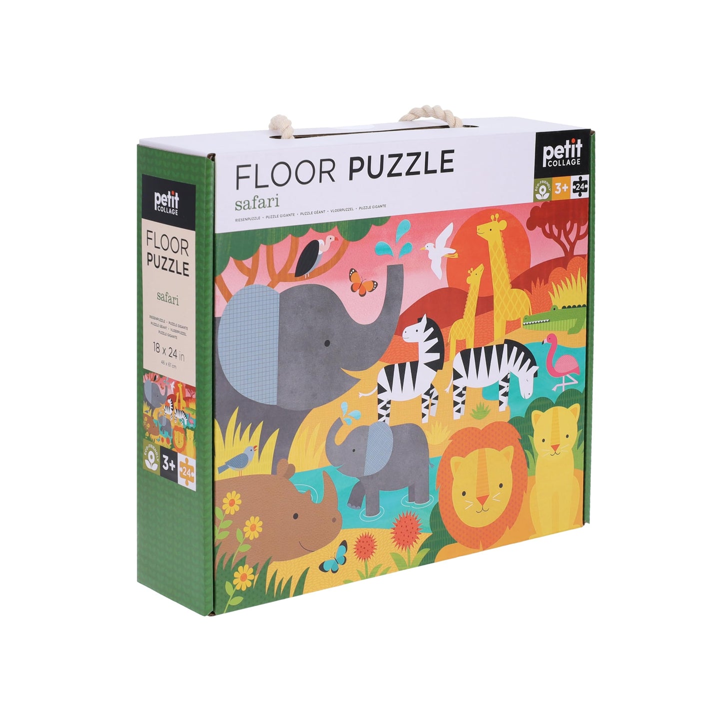 Petit Collage Floor Puzzle, Safari, 24-Pieces – Large Puzzle For Kids, Completed Safari Puzzle Measures 18” X 24” – Makes A Great Gift Idea For Ages 3+ And Animal Lovers