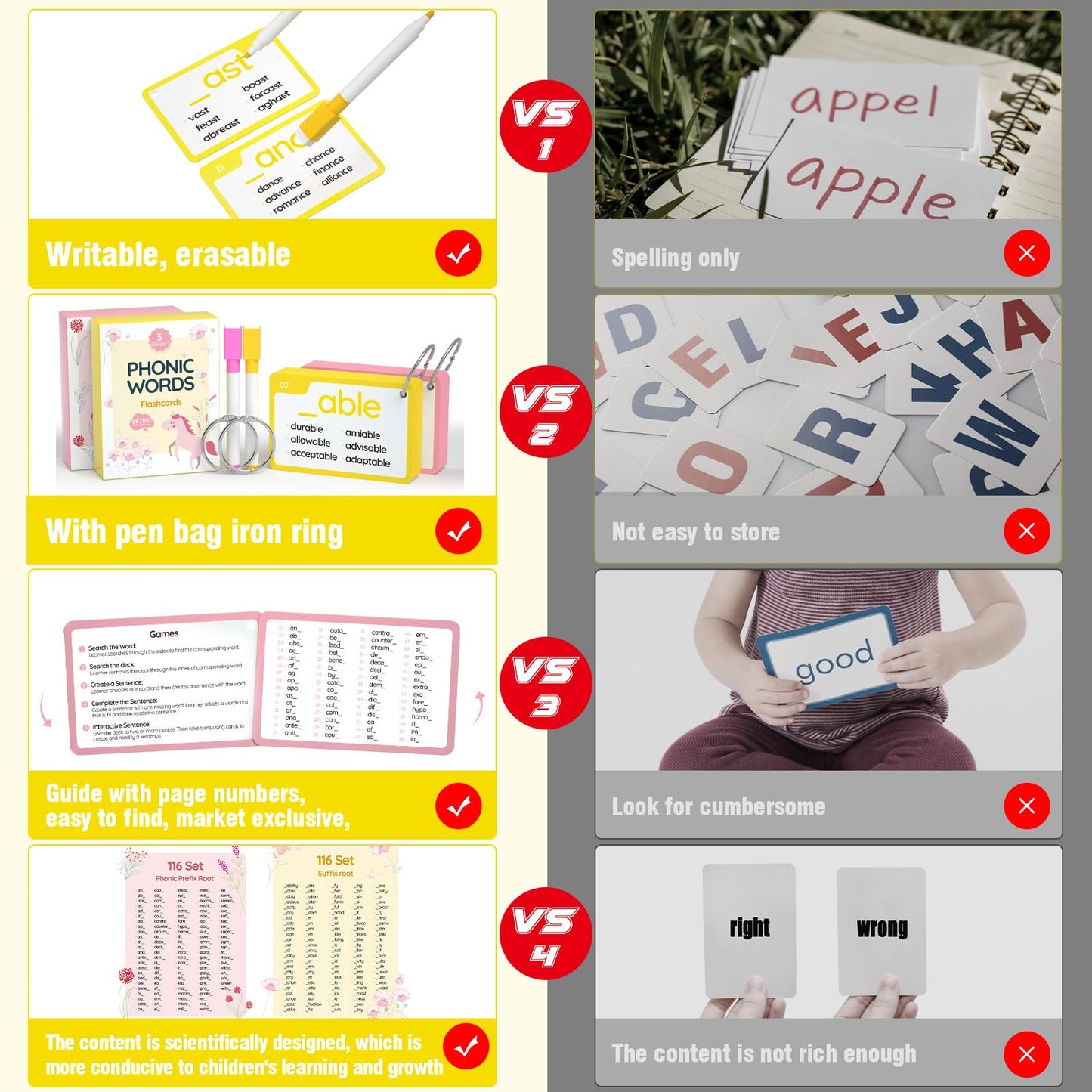 Wjpc 232 Set Phonics Suffix Prefix Words Flash Cards,Sigh Words Flash Cards, Phonics Flash Cards For 7,8,9,10,11,12 Years 2Nd, 3Rd, 4Th, 5Th Grade Boys&Girls&Kids Learning Writing Reading