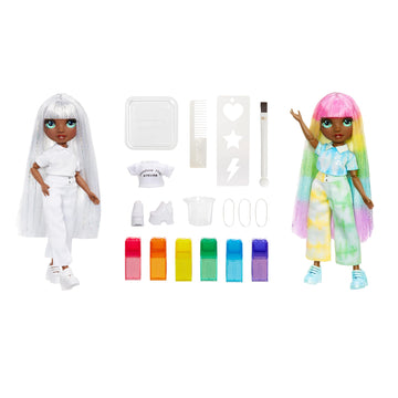 Rainbow High Watercolor & Create Fashion Diy Doll With Washable Watercolors + Tie-Dye Kit, Green Eyes, Long Straight Hair, Bonus