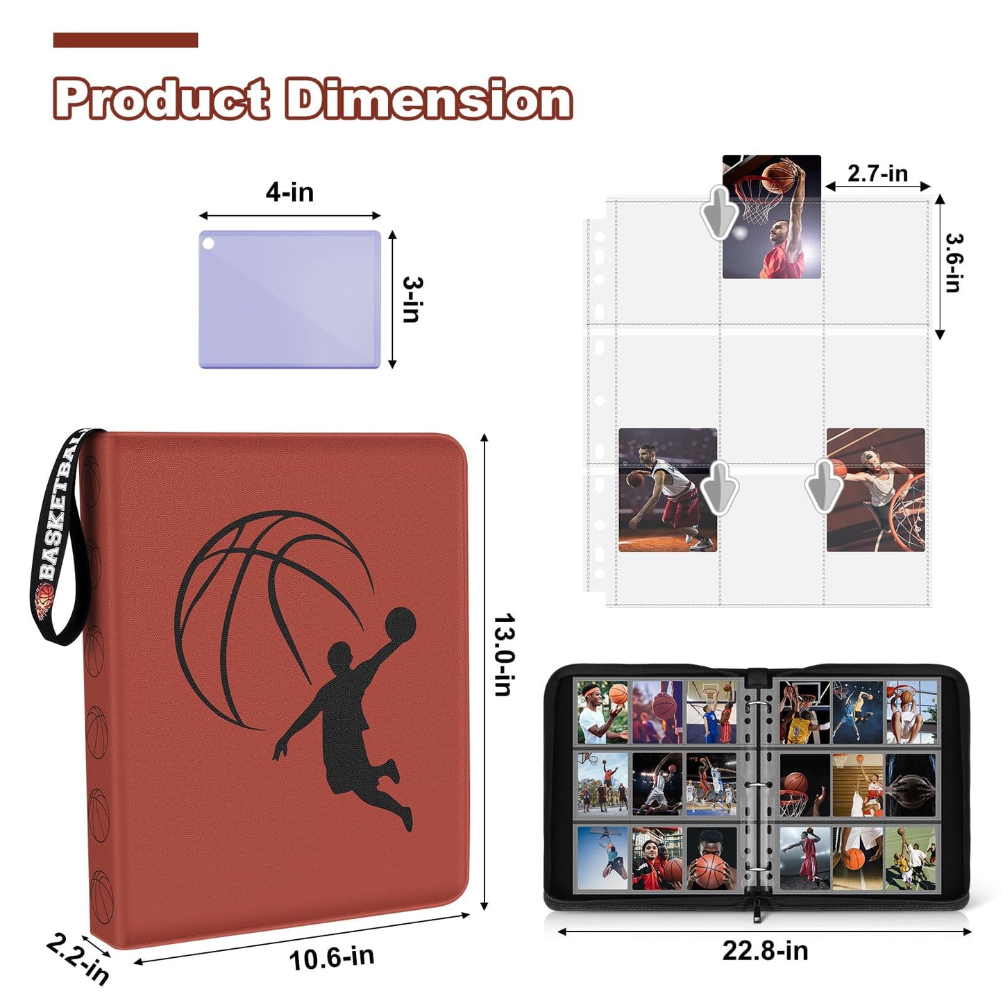 Basketball Card Binder 720 Pocket, Sports Card Binder With Toploaders Card Display, Premium Basketball Card Holder With Basketba