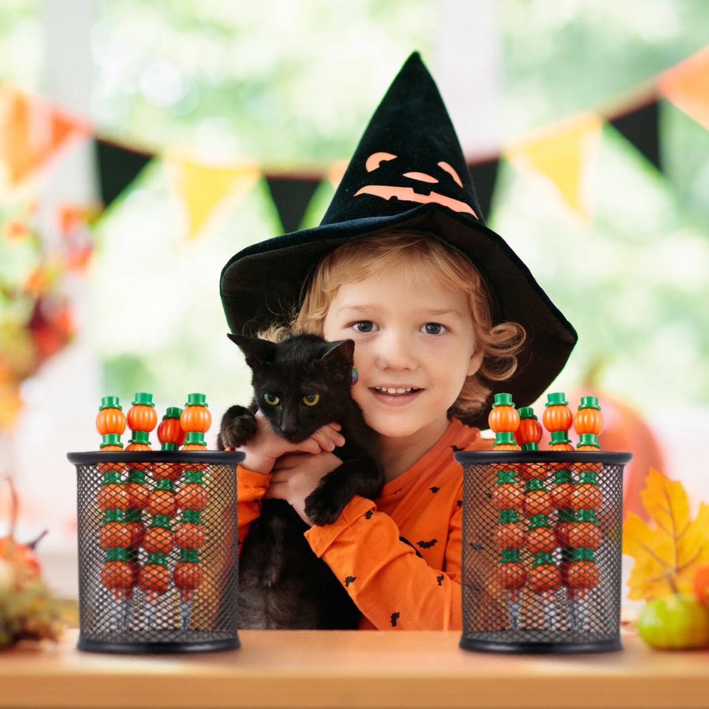 Faccito 48 Pcs Halloween Pumpkin Stackable Pencils for Kids Stacking Point Pencils Party Favors for Fall Halloween Pumpkin Thank